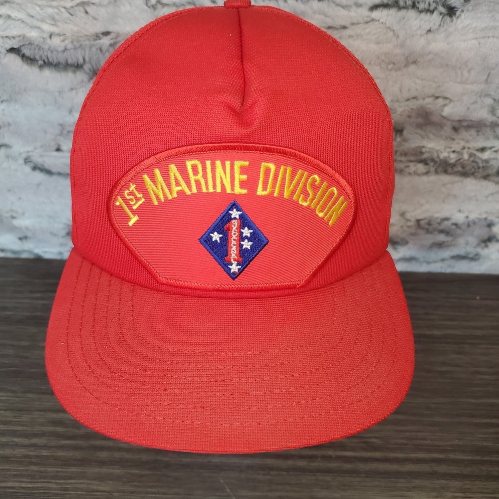 1st Marine Division Red Military Baseball Hat Cap With Patch -‎  Made In USA